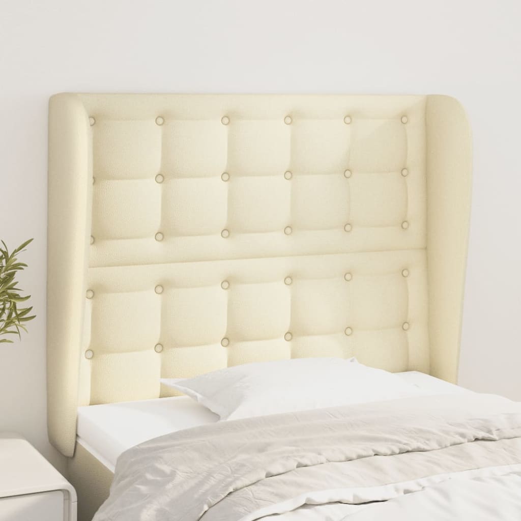 Hoofdbord met randen 93x23x118/128 cm kunstleer crèmekleurig is nu te koop bij PeponiXL, paradijselijk wonen!