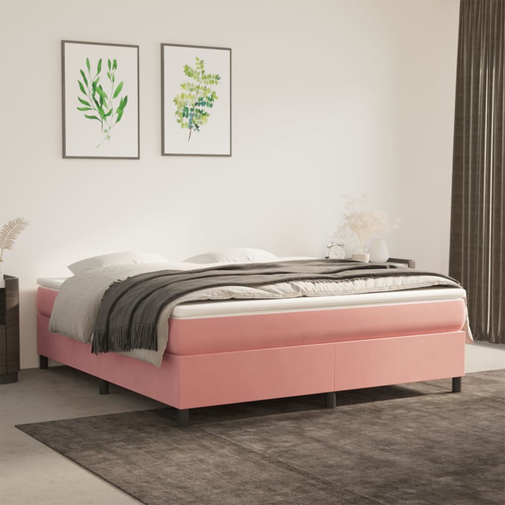 Boxspring met matras fluweel roze 180x200 cm is nu te koop bij PeponiXL, paradijselijk wonen!