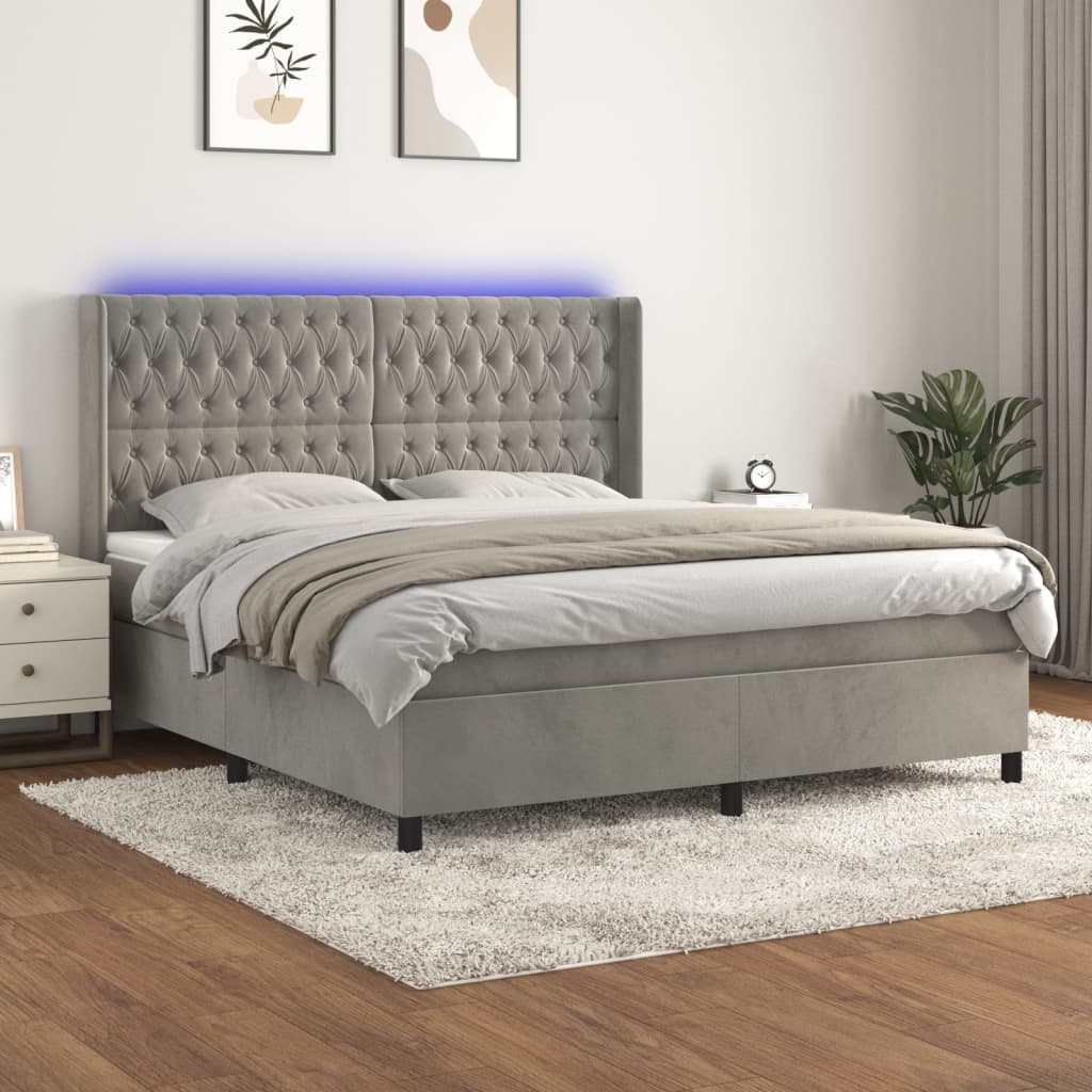 Boxspring met matras en LED fluweel lichtgrijs 180x200 cm is nu te koop bij PeponiXL, paradijselijk wonen!
