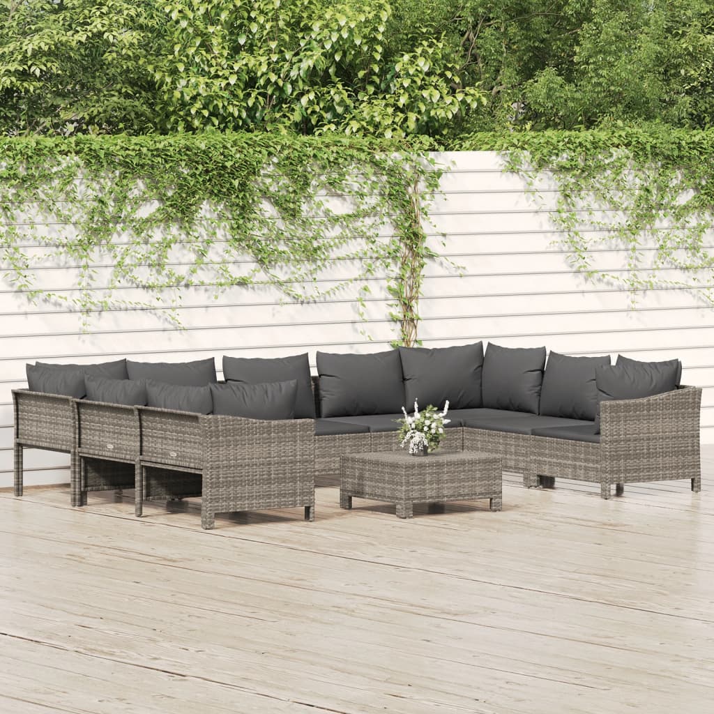 10-delige Loungeset met kussens poly rattan grijs is nu te koop bij PeponiXL, paradijselijk wonen!