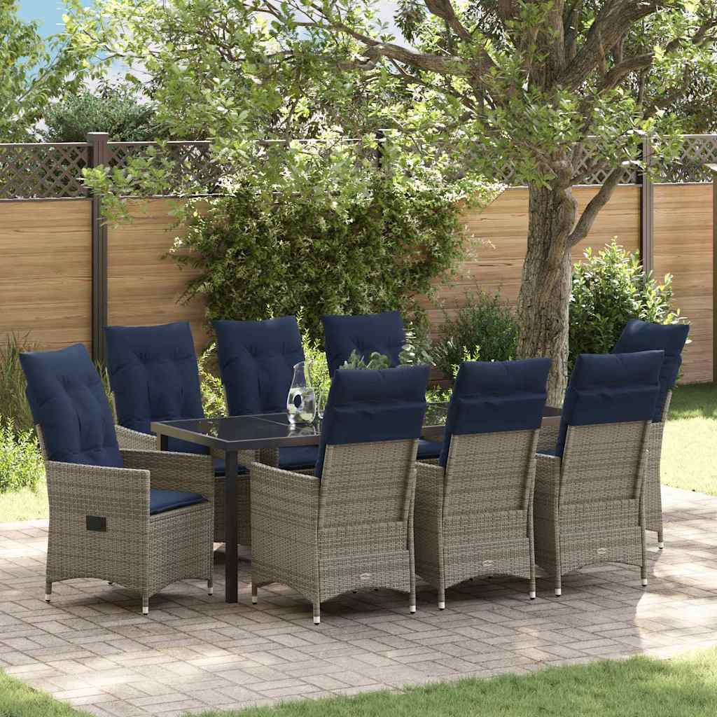Tafel en stoelen set met kussen 9 pcs Grijs PE Rattan is nu te koop bij PeponiXL, paradijselijk wonen!