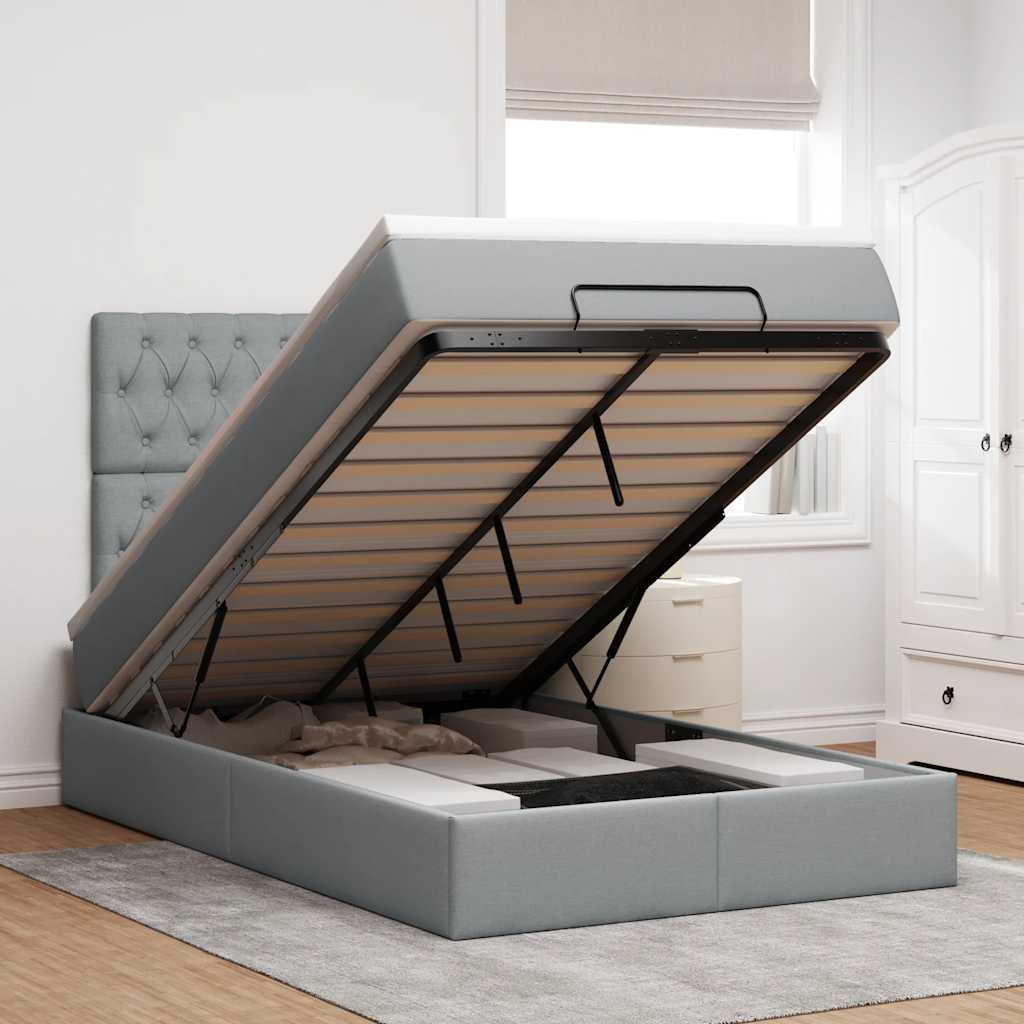 Ottoman bed met matras 120x190 cm stof lichtgrijs is nu te koop bij PeponiXL, paradijselijk wonen!