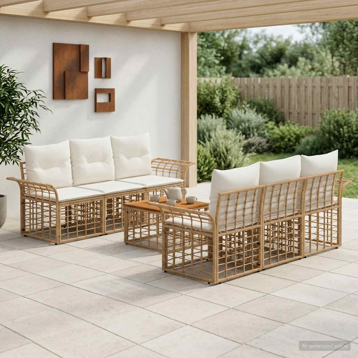 Buiten bankenset 7 st Natuurlijk en Crème Wit poly rattan is nu te koop bij PeponiXL, paradijselijk wonen!