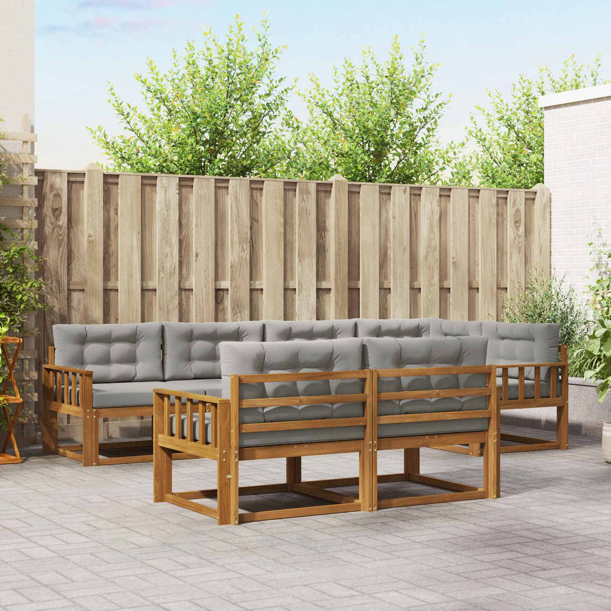 Buiten bankenset met kussen 7 pcs Naturel en lichtgrijs is nu te koop bij PeponiXL, paradijselijk wonen!