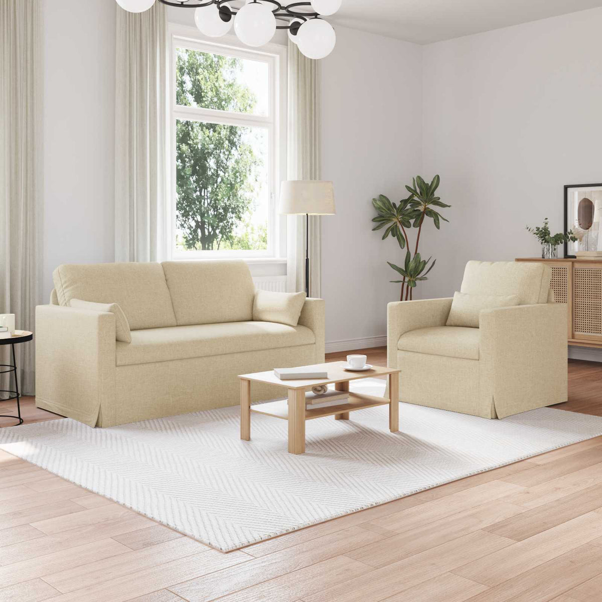 Bankstel 2 pcs Crème 158 x 78 x 80 cm Stof is nu te koop bij PeponiXL, paradijselijk wonen!
