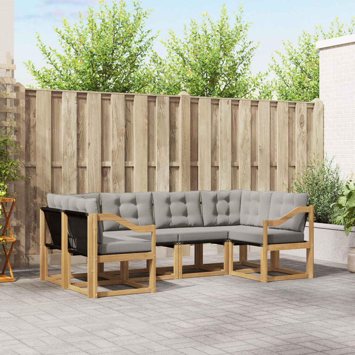 Buiten bankenset met kussen 6 pcs Wit en Lichtgrijs is nu te koop bij PeponiXL, paradijselijk wonen!