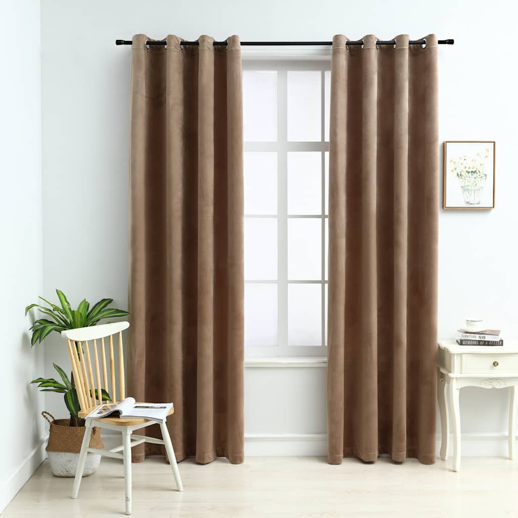 Gordijn verduisterend met ringen 2 st 140x175 cm fluweel beige is nu te koop bij PeponiXL, paradijselijk wonen!