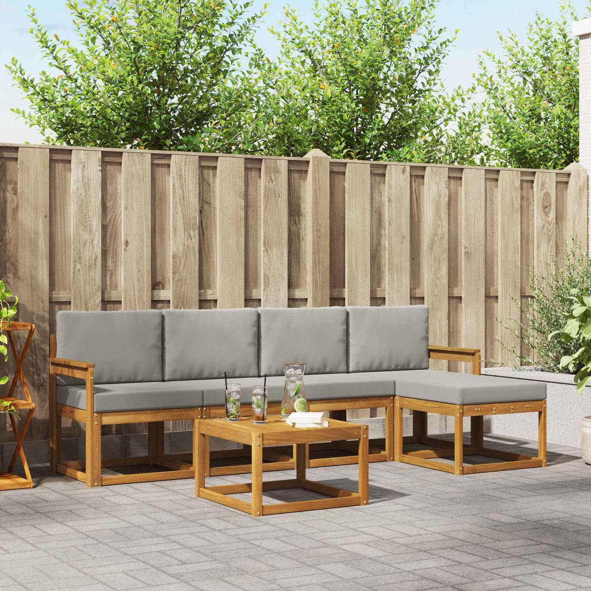 Buiten bankenset met kussen 6 pcs Natuurlijk en Lichtgrijs is nu te koop bij PeponiXL, paradijselijk wonen!