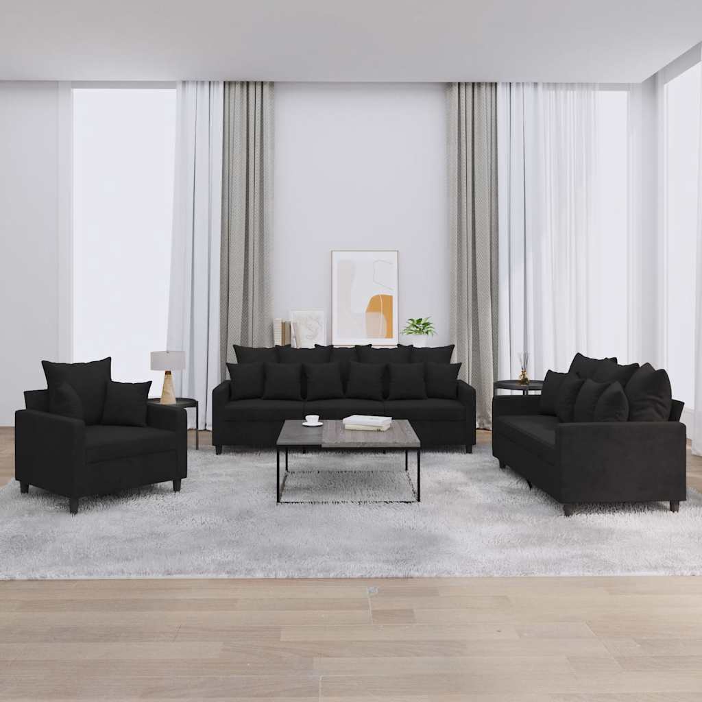 3-delige Loungeset met kussens fluweel zwart is nu te koop bij PeponiXL, paradijselijk wonen!