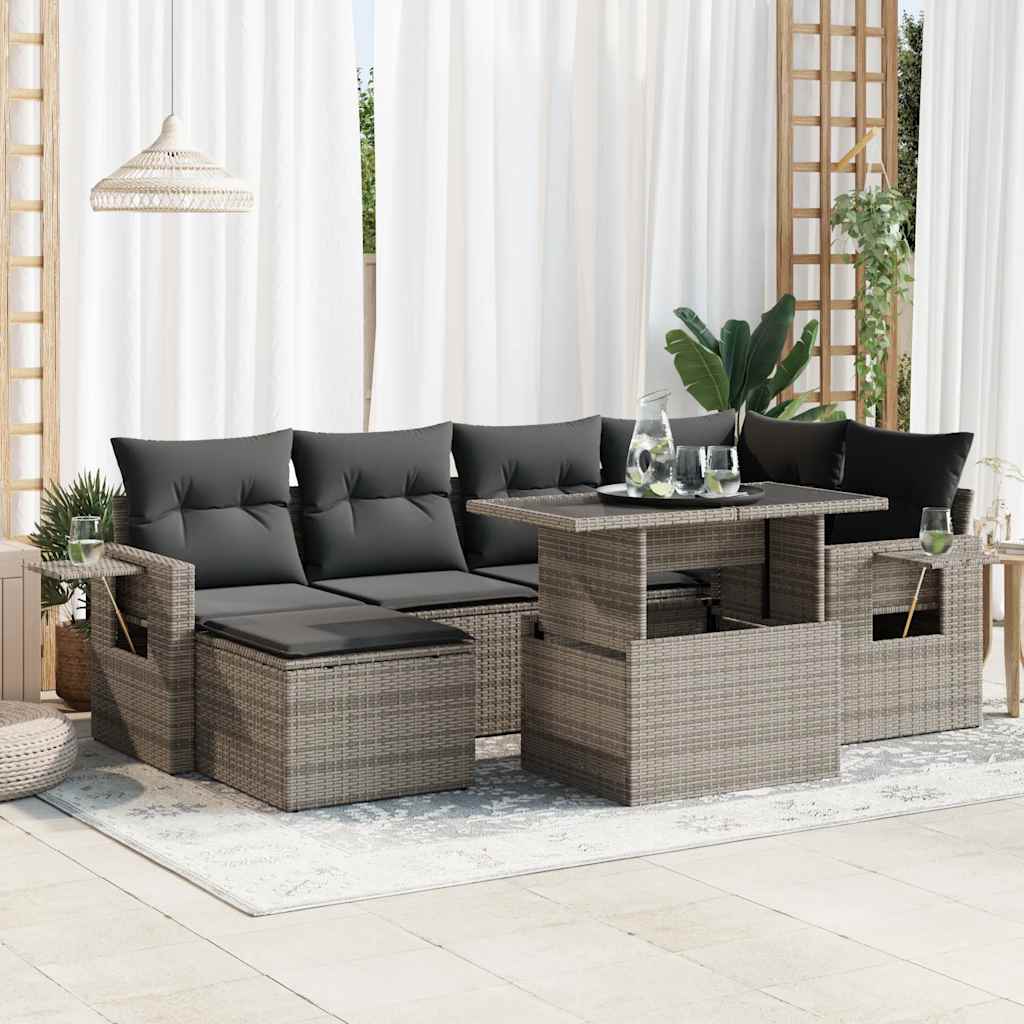 7-delige Loungeset met kussens poly rattan grijs is nu te koop bij PeponiXL, paradijselijk wonen!
