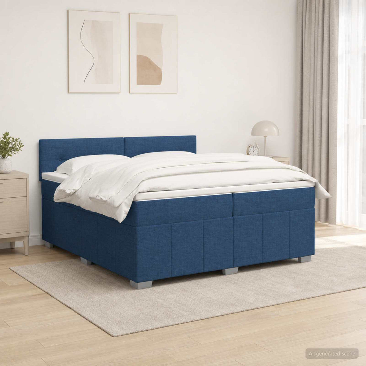 Boxspringbed met matras met hoofdeinde Blauw 200 x 200 cm Stof is nu te koop bij PeponiXL, paradijselijk wonen!