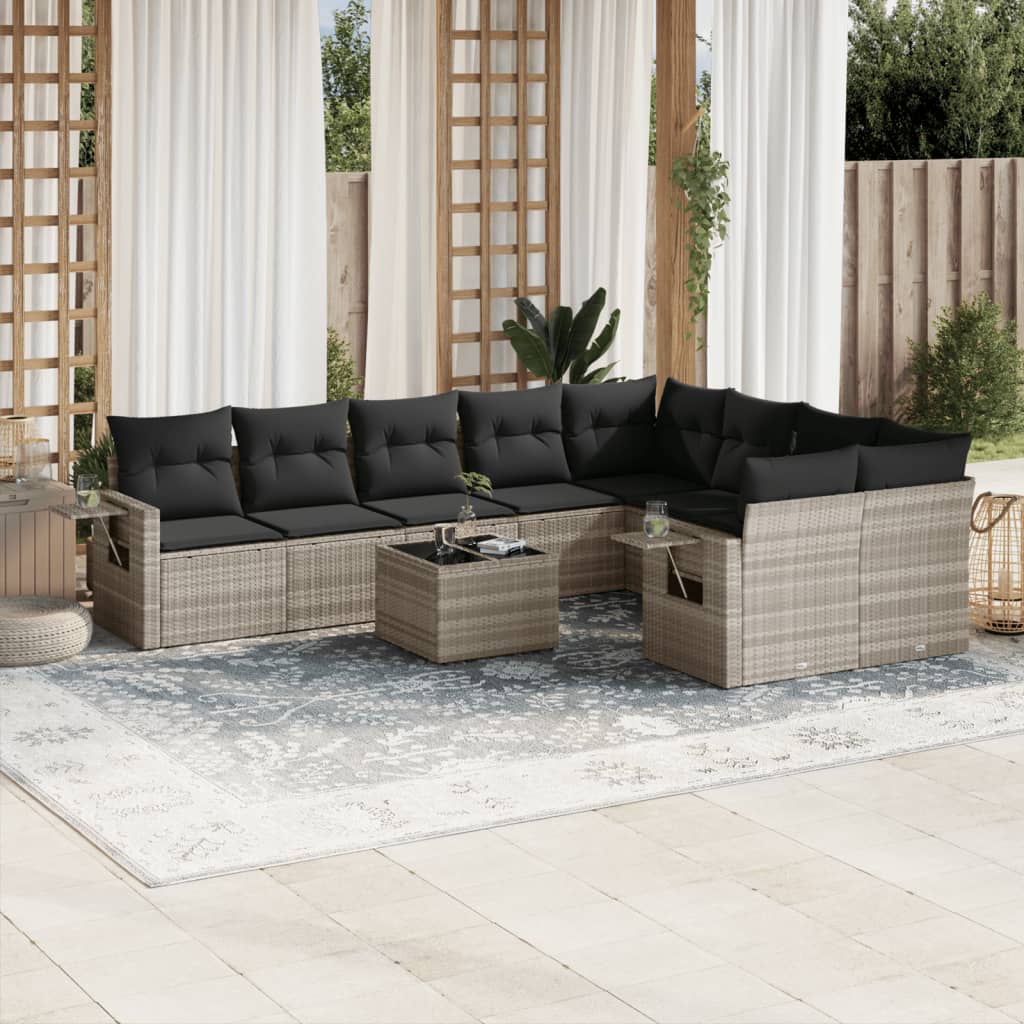 10-delige Loungeset met kussens poly rattan lichtgrijs is nu te koop bij PeponiXL, paradijselijk wonen!