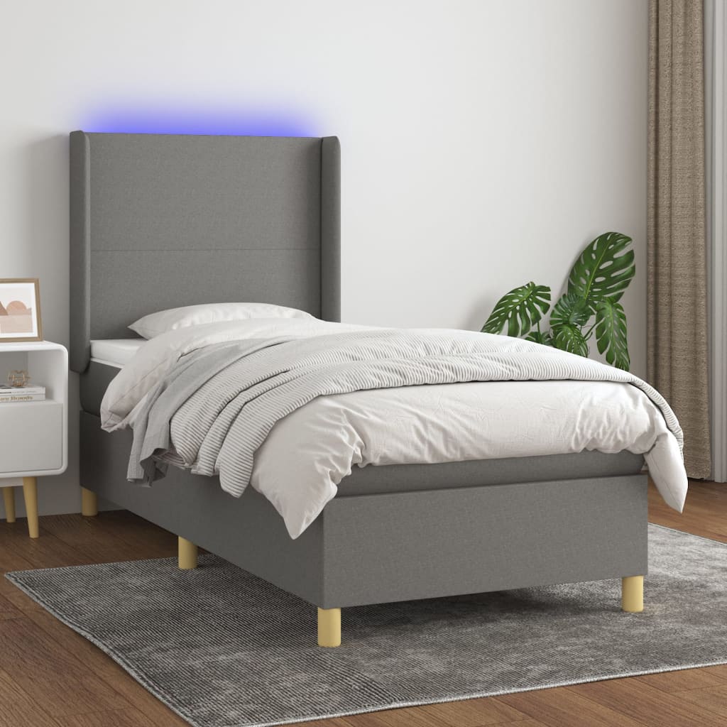 Boxspring met matras en LED stof donkergrijs 90x190 cm is nu te koop bij PeponiXL, paradijselijk wonen!