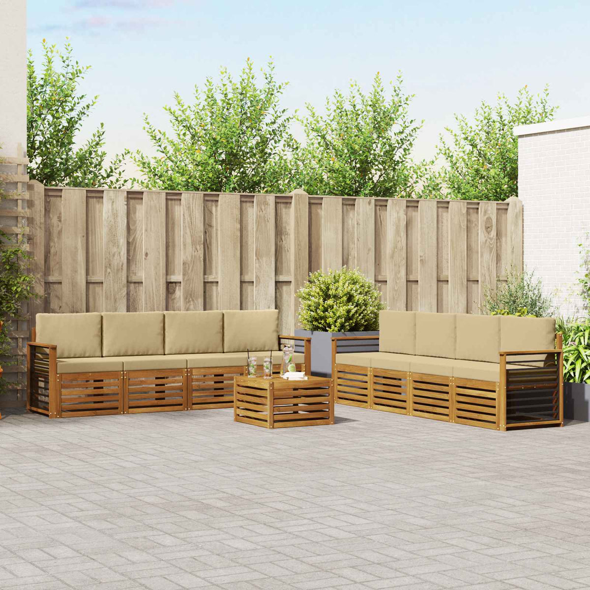 Sofa-Sets 9 pcs Natuurlijk en Beige Massief Acaciahout is nu te koop bij PeponiXL, paradijselijk wonen!