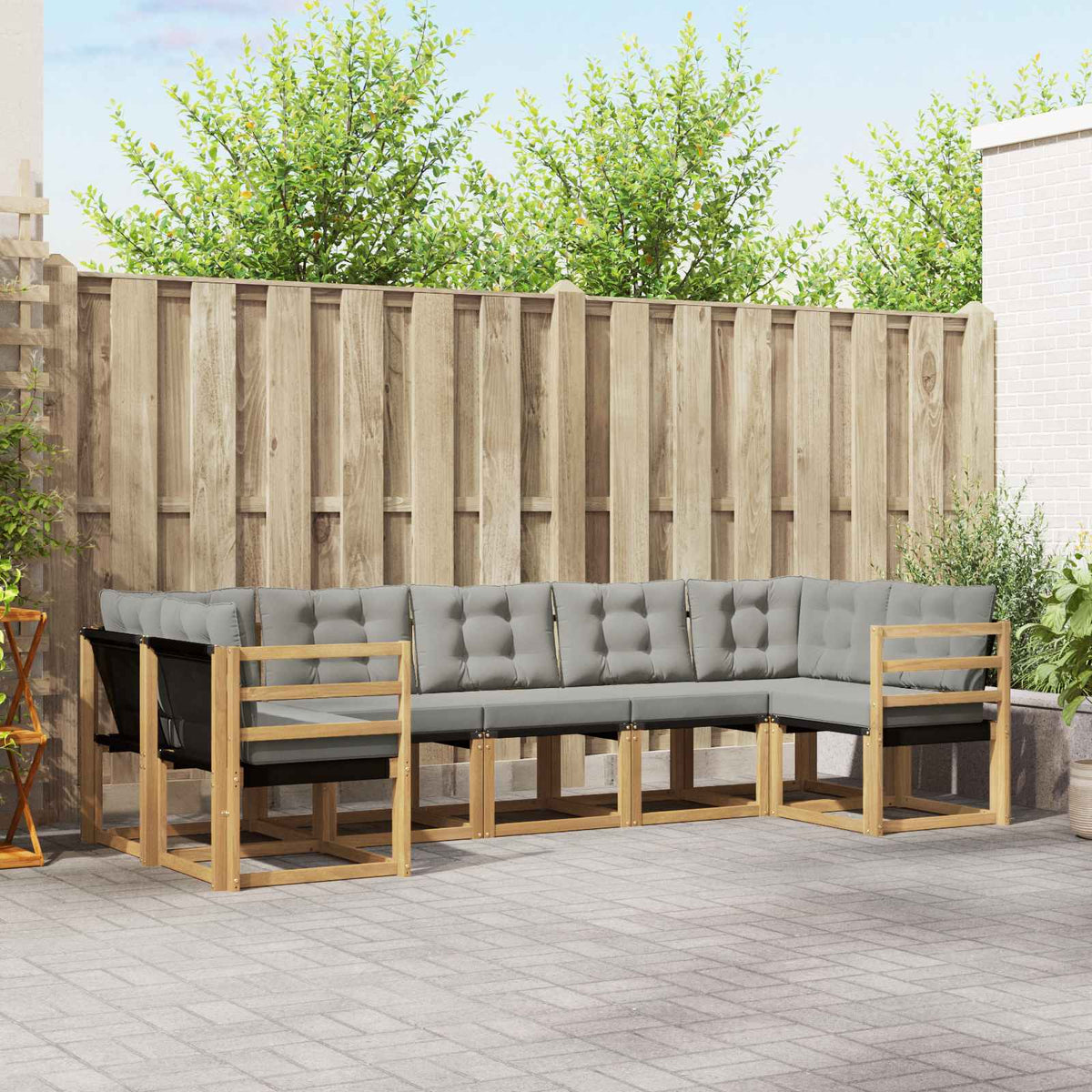 Buiten bankenset met kussen 7 pcs Wit en Lichtgrijs is nu te koop bij PeponiXL, paradijselijk wonen!