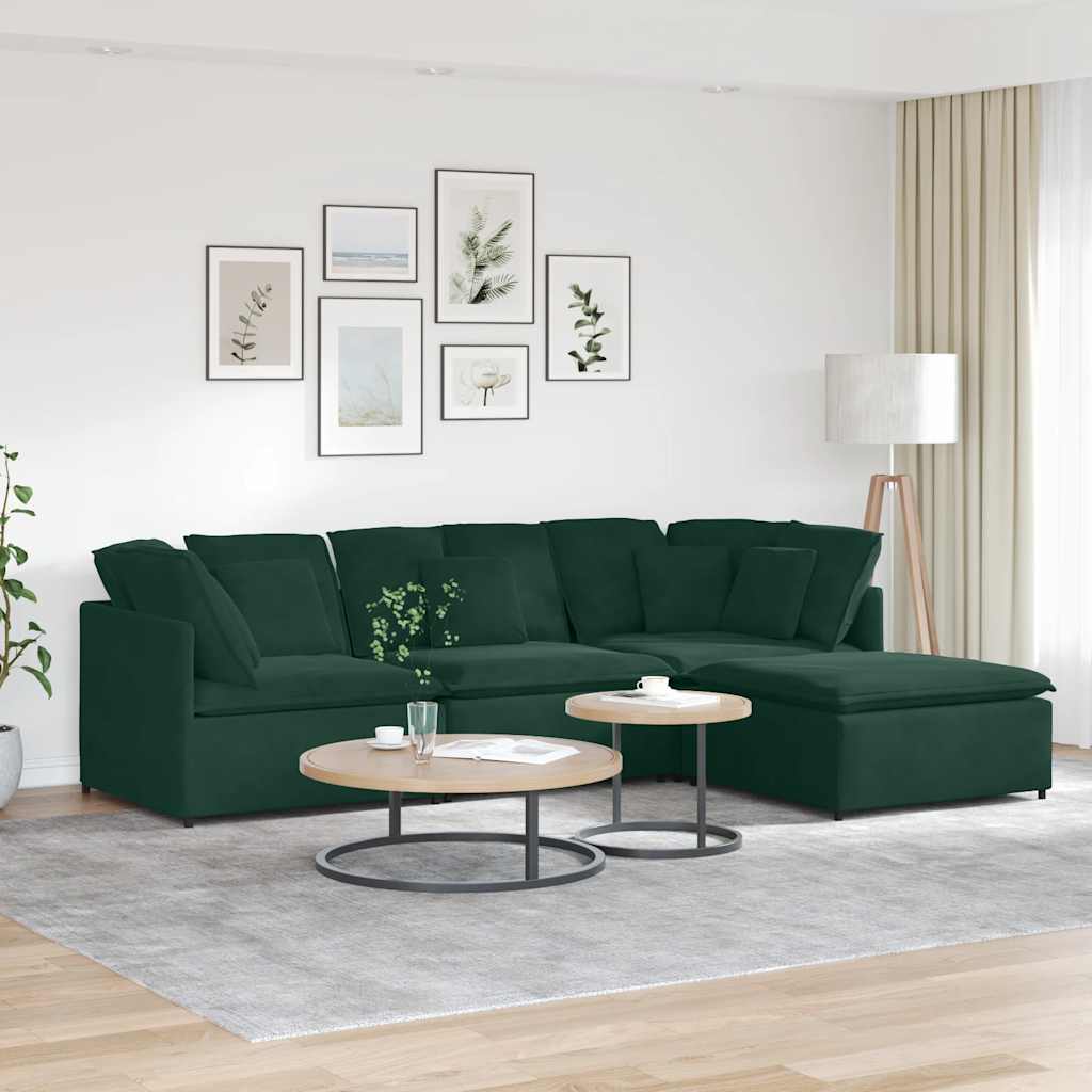 Modulaire bank met voetenbank en kussens fluweel donkergroen is nu te koop bij PeponiXL, paradijselijk wonen!