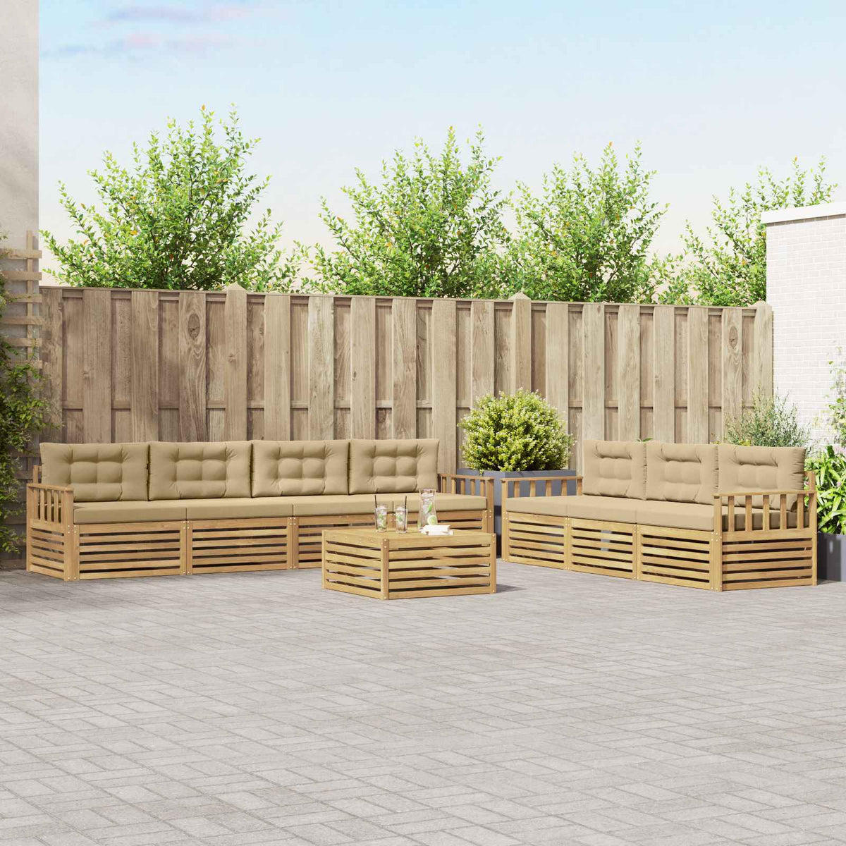 Buiten bankenset 8 pcs Wit en Beige 79 x 79 x 37 cm Polyester is nu te koop bij PeponiXL, paradijselijk wonen!