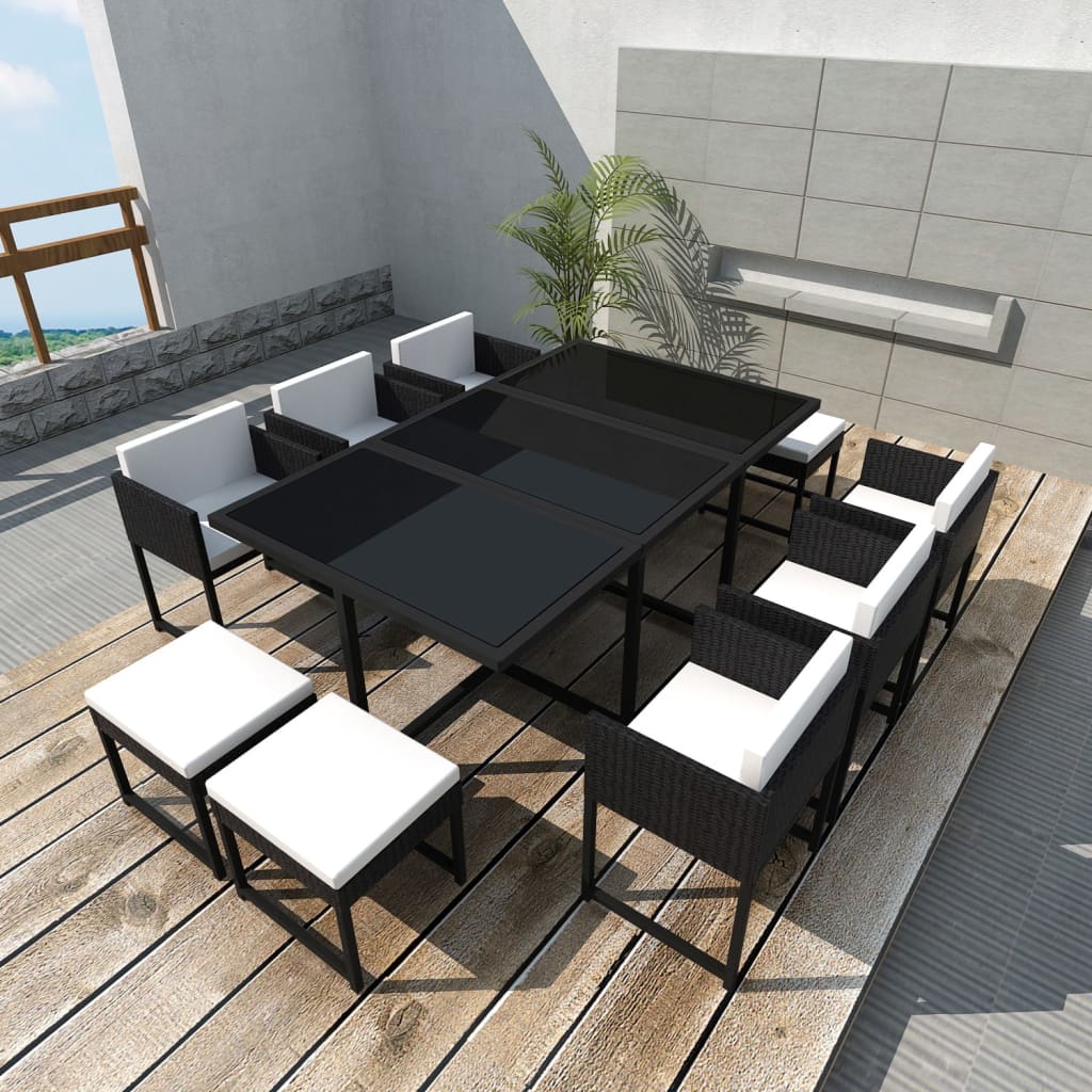 11-delige Tuinset met kussens poly rattan zwart is nu te koop bij PeponiXL, paradijselijk wonen!