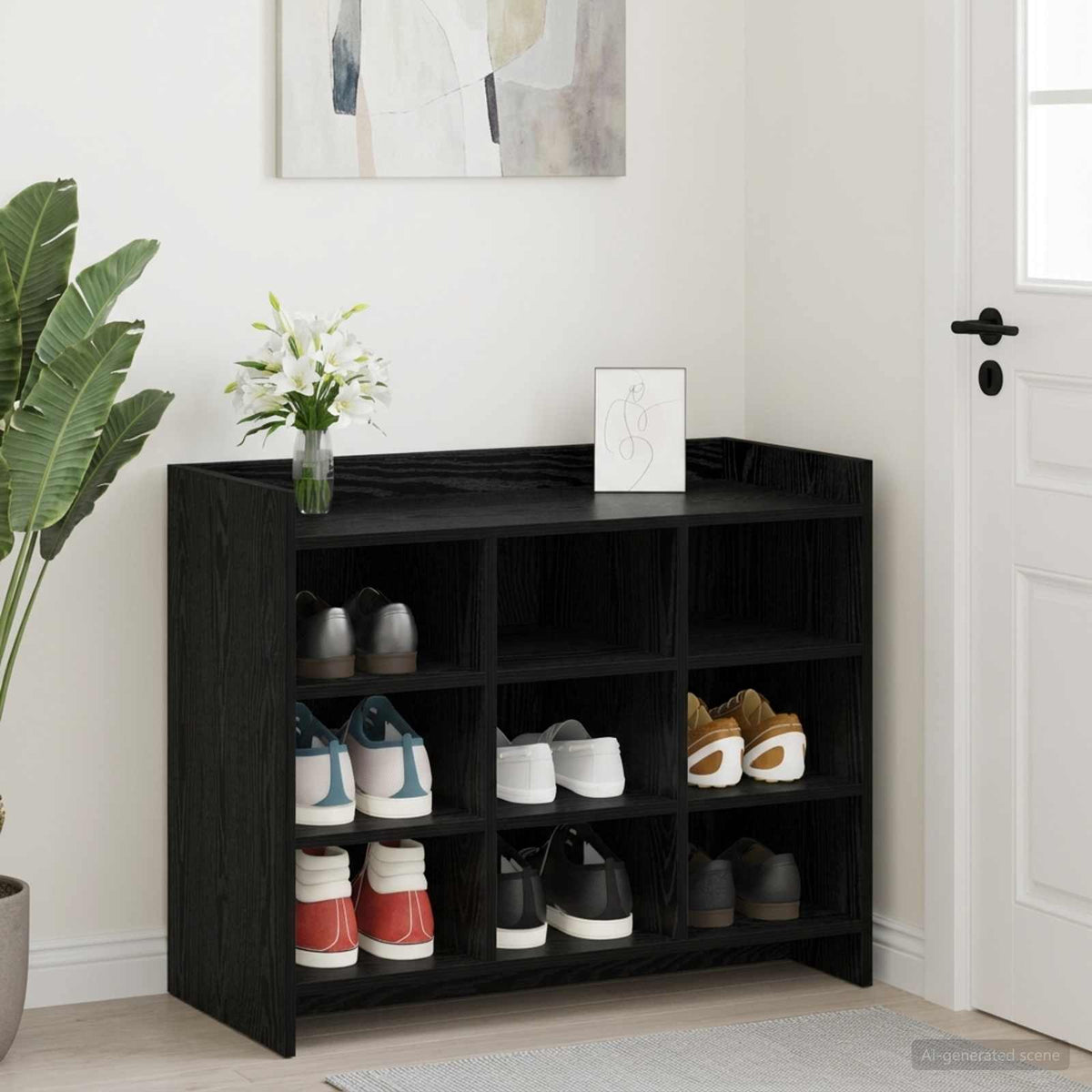 Schoenenkast Zwart eiken 85 x 39,5 x 70 cm Bewerkt hout is nu te koop bij PeponiXL, paradijselijk wonen!