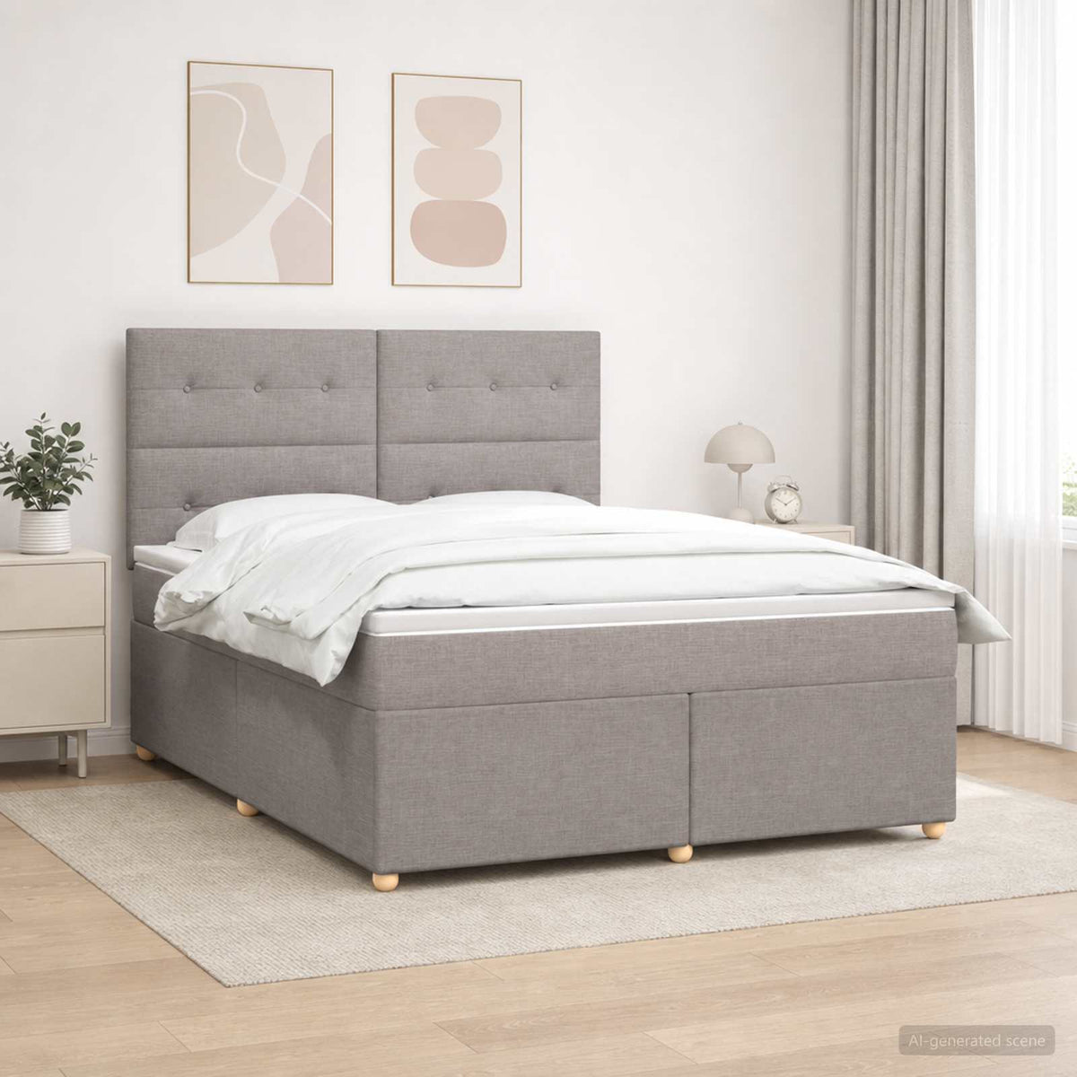 Boxspringbed met matras met hoofdeinde Taupe 180 x 200 cm Stof is nu te koop bij PeponiXL, paradijselijk wonen!
