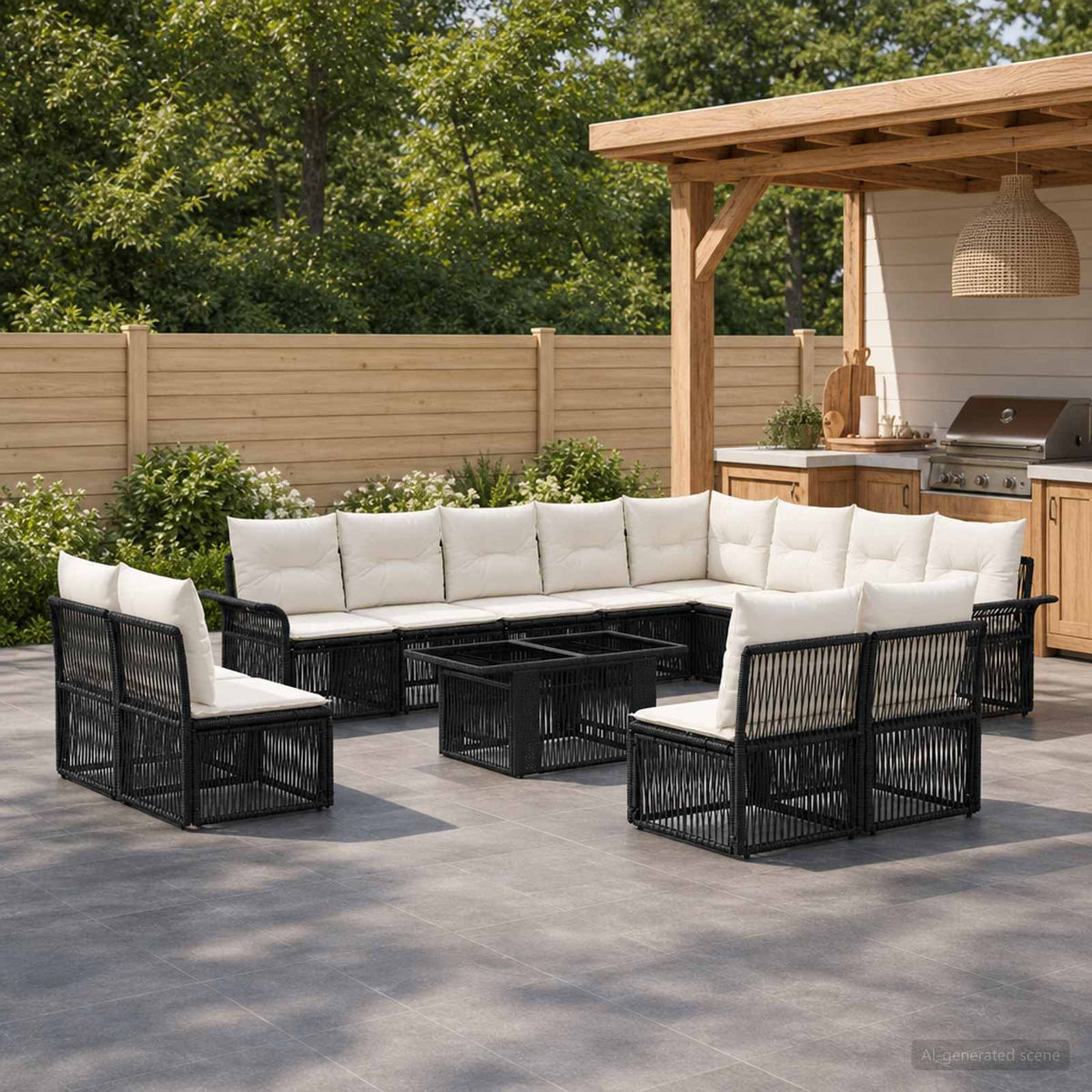 Tuinbankenset 13 st Zwart en Cream Wit poly rattan is nu te koop bij PeponiXL, paradijselijk wonen!