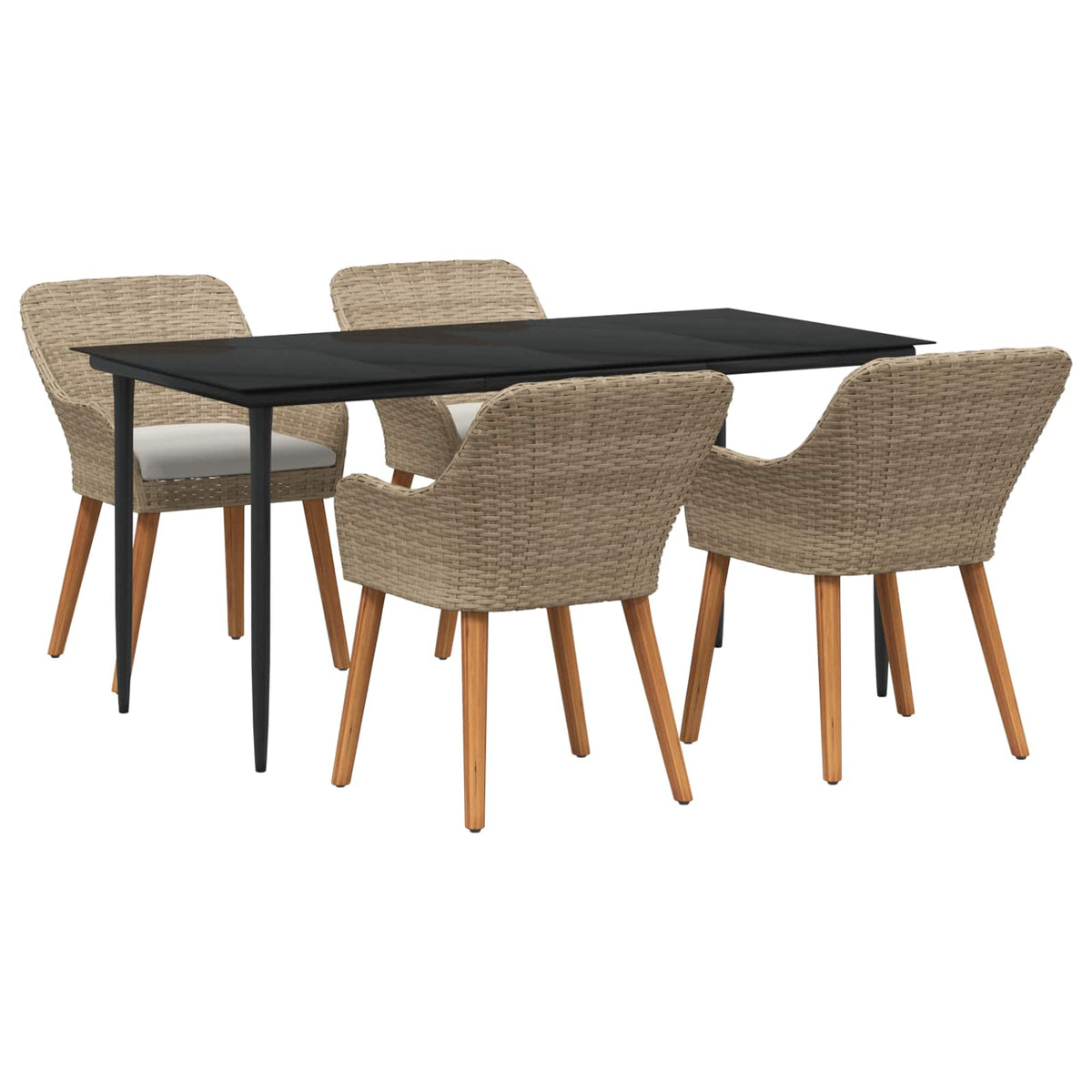 Tuin eettafelset met kussen 5 pcs Beige poly rattan is nu te koop bij PeponiXL, paradijselijk wonen!