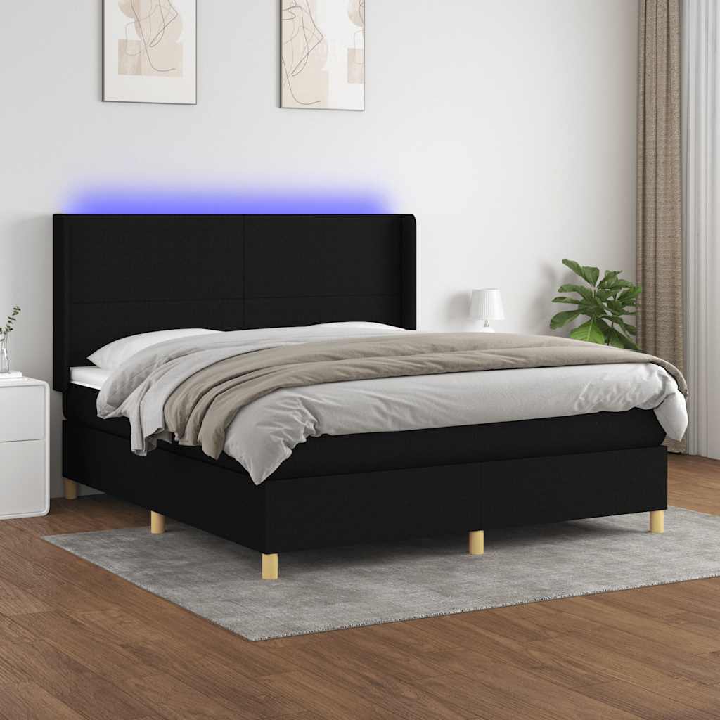 Boxspring met matras en LED stof zwart 180x200 cm is nu te koop bij PeponiXL, paradijselijk wonen!