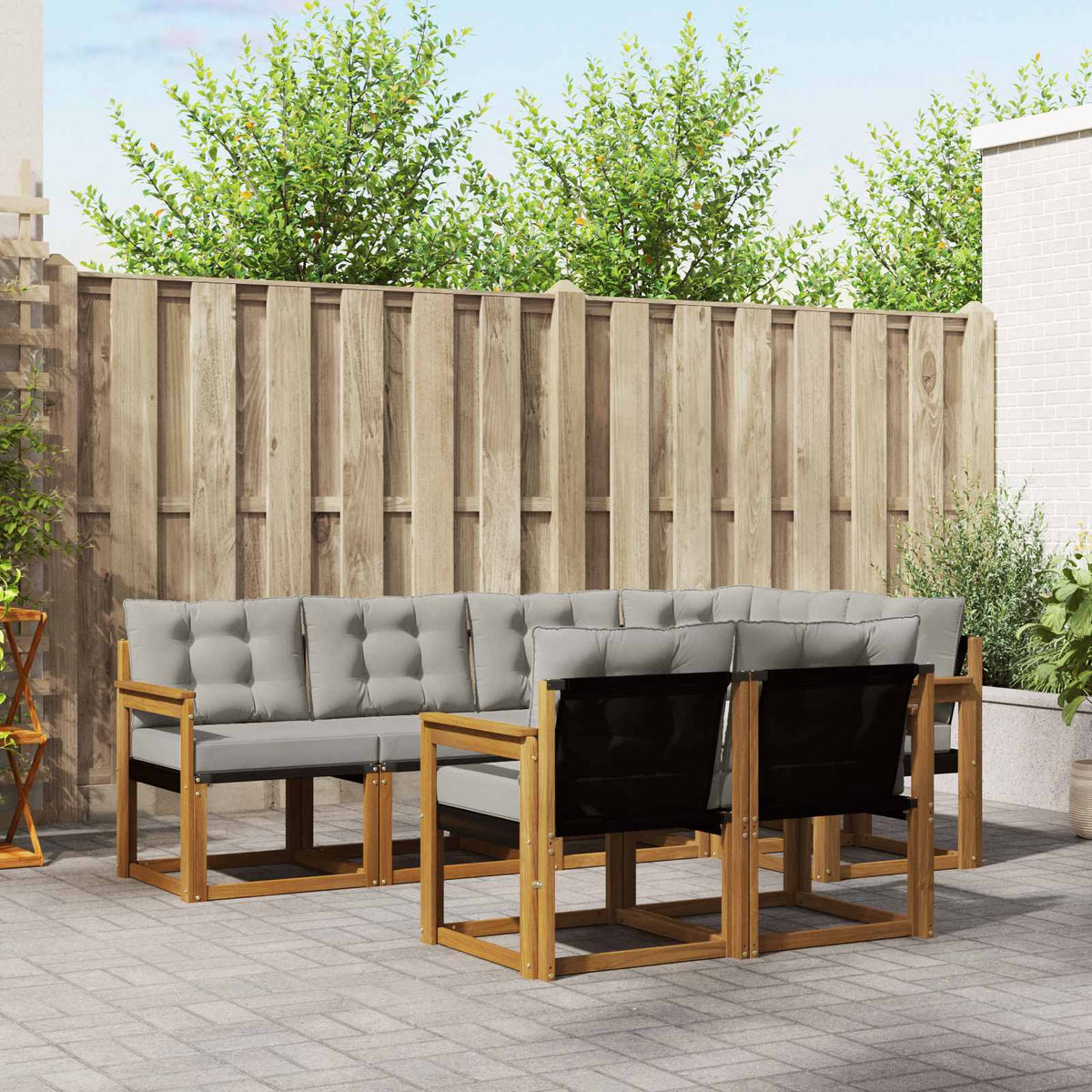 Buiten bankenset met kussen 7 pcs Natuurlijk en Lichtgrijs is nu te koop bij PeponiXL, paradijselijk wonen!