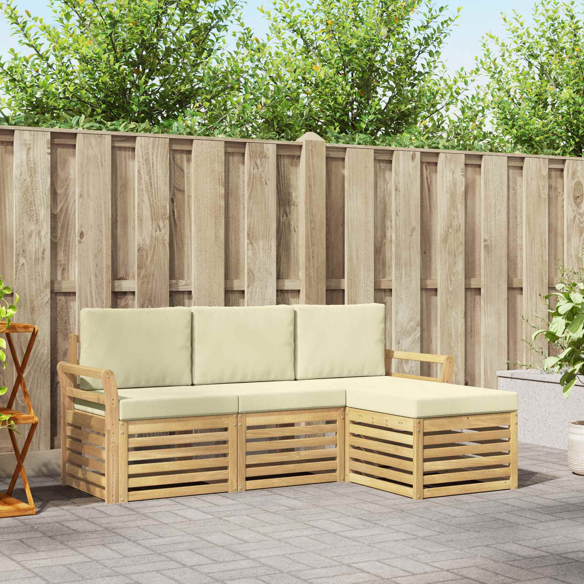 Buiten bankenset 4 pcs Wit en crèmekleurig is nu te koop bij PeponiXL, paradijselijk wonen!