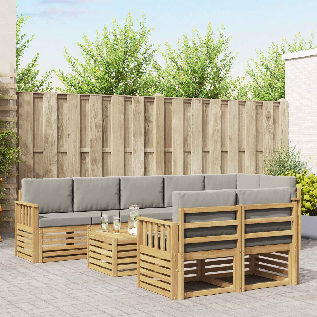 Buiten bankenset 8 pcs Wit en Lichtgrijs 59 x 59 x 37 cm is nu te koop bij PeponiXL, paradijselijk wonen!
