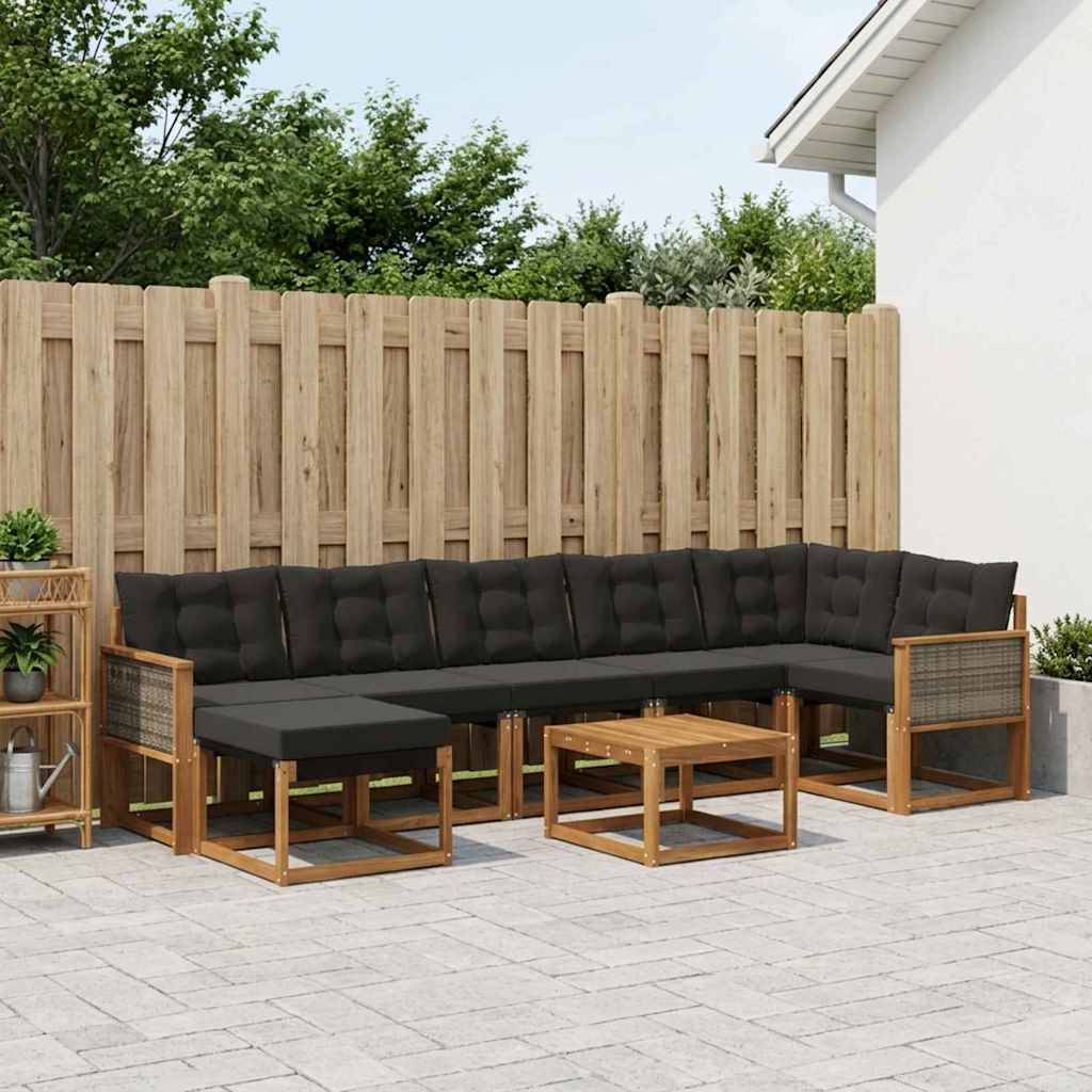 Buiten bankenset met kussen 8 pcs Naturel en Zwart is nu te koop bij PeponiXL, paradijselijk wonen!