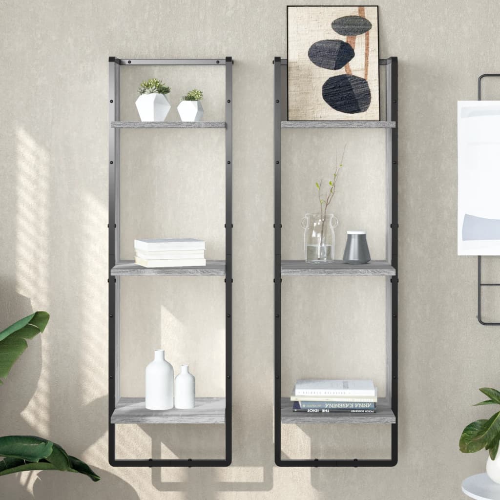 Wandrek 3-laags 30x25x100 cm bewerkt hout grijs sonoma eiken is nu te koop bij PeponiXL, paradijselijk wonen!