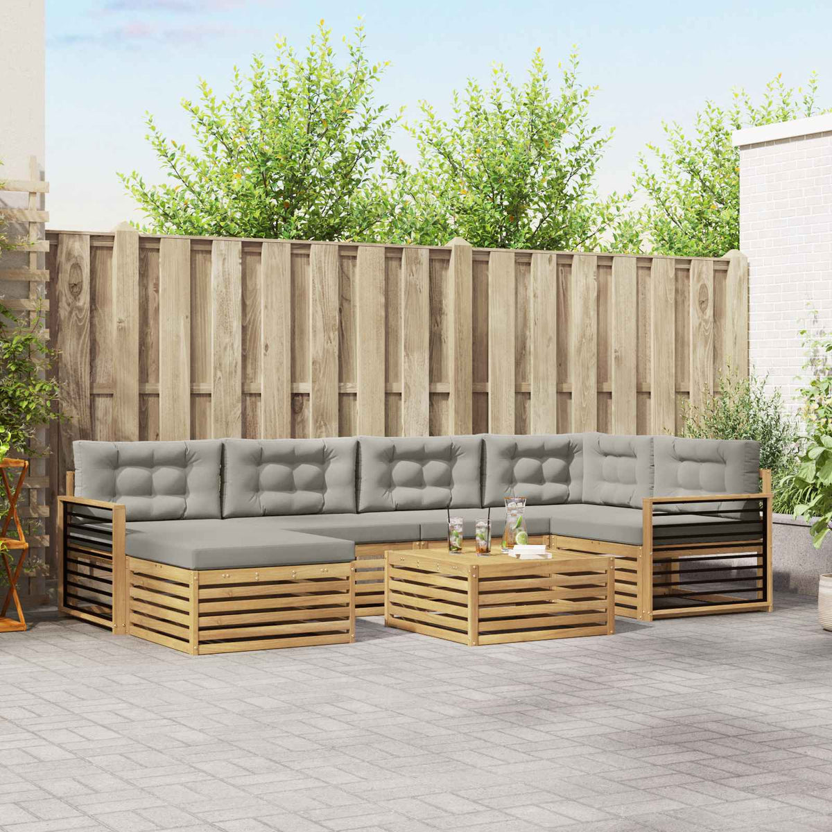 Buiten bankenset met kussen 7 pcs Wit en Lichtgrijs is nu te koop bij PeponiXL, paradijselijk wonen!