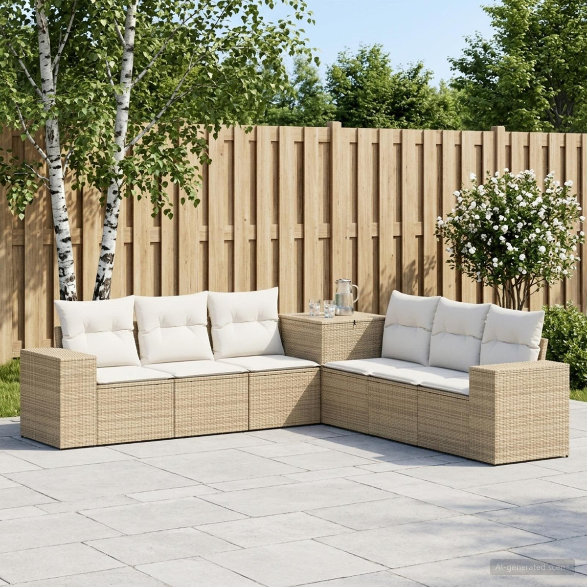 Bankstel 7 pcs Beige en Crème Wit Poly Rattan en Staal is nu te koop bij PeponiXL, paradijselijk wonen!