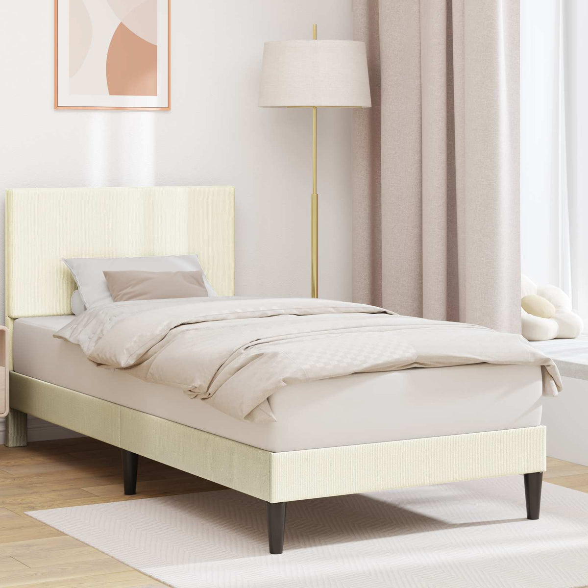 Bedframe met hoofdeinde Crèmekleurig 80 x 200 cm Katoen Stof is nu te koop bij PeponiXL, paradijselijk wonen!