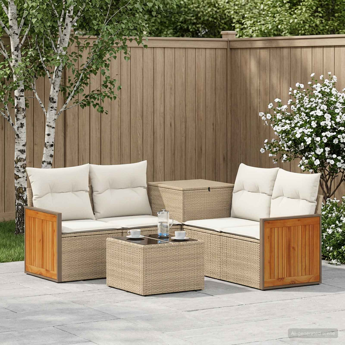 Bankstel 6 st Beige en Crème Wit Poly Rattan en Staal is nu te koop bij PeponiXL, paradijselijk wonen!