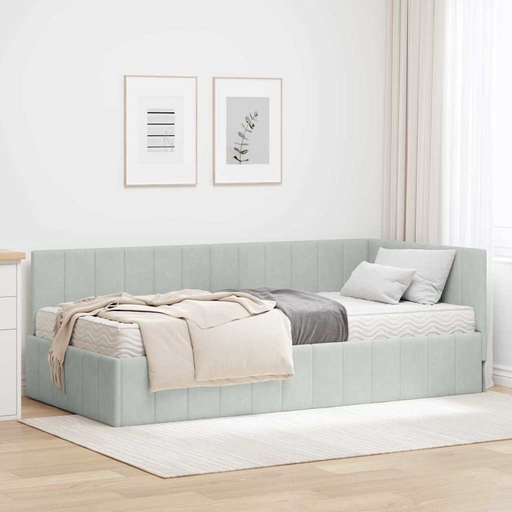 Hoekbedframe met Matras met hoofdeinde 2 pcs Lichtgrijs Fluweel is nu te koop bij PeponiXL, paradijselijk wonen!