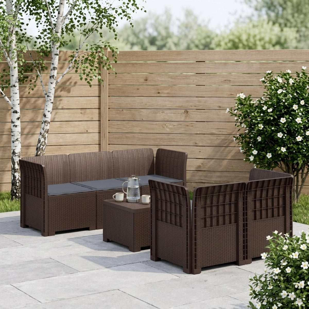 5-Zits Tuin Sofa met Kussens Rattan Look PP Bruin is nu te koop bij PeponiXL, paradijselijk wonen!