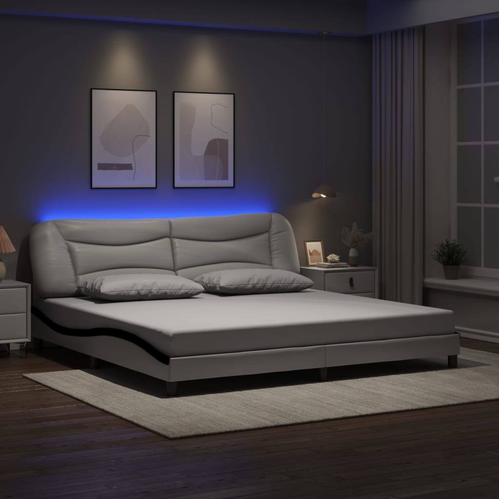 Bedframe met LED zonder matras "Hvar" wit en zwart 200x200 cm is nu te koop bij PeponiXL, paradijselijk wonen!