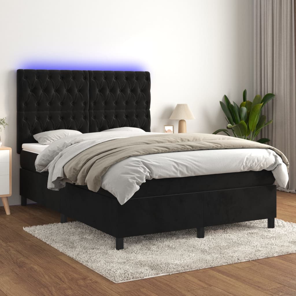 Boxspring met matras en LED fluweel zwart 140x190 cm is nu te koop bij PeponiXL, paradijselijk wonen!