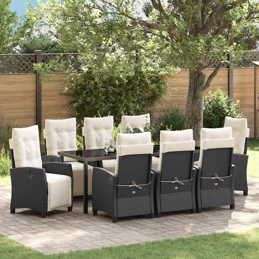 Tuin eettafelset met kussen 9 pcs Zwart poly rattan is nu te koop bij PeponiXL, paradijselijk wonen!