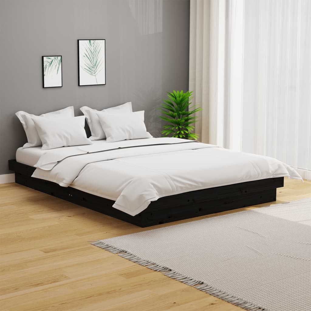 Bedframe massief hout zwart 135x190 cm is nu te koop bij PeponiXL, paradijselijk wonen!