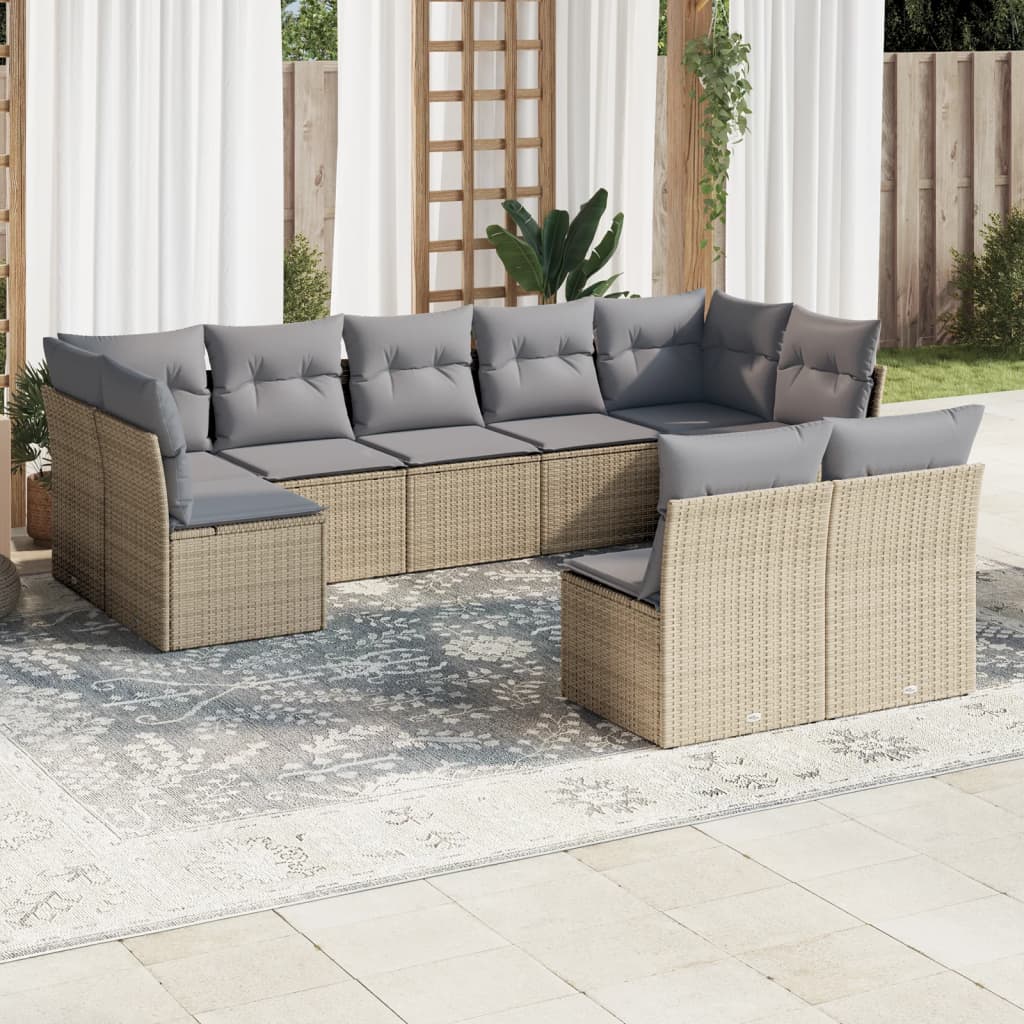 9-delige Loungeset met kussens poly rattan beige is nu te koop bij PeponiXL, paradijselijk wonen!