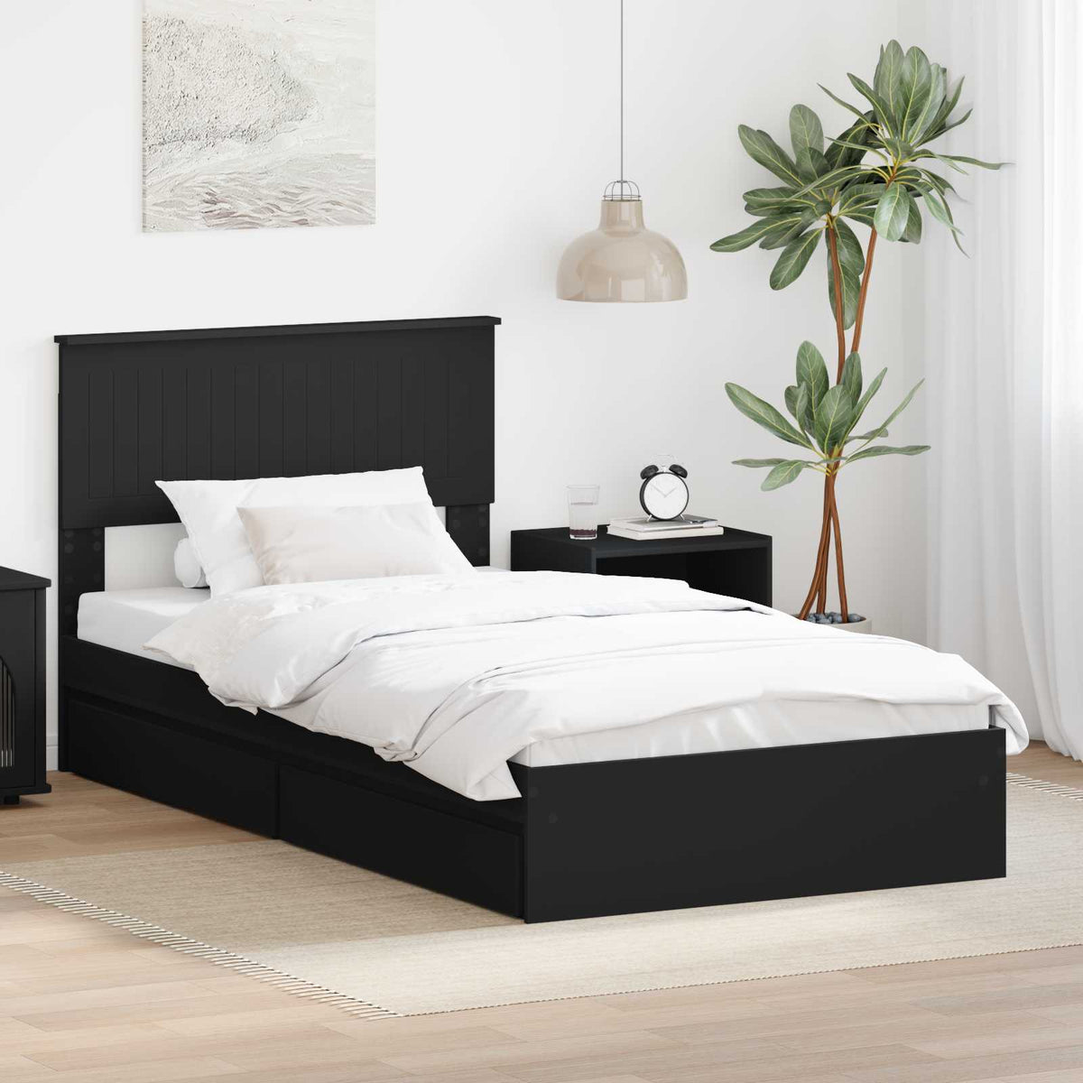 Opslag bed met lade met opslag Zwart 100 x 200 cm Bewerkt hout is nu te koop bij PeponiXL, paradijselijk wonen!