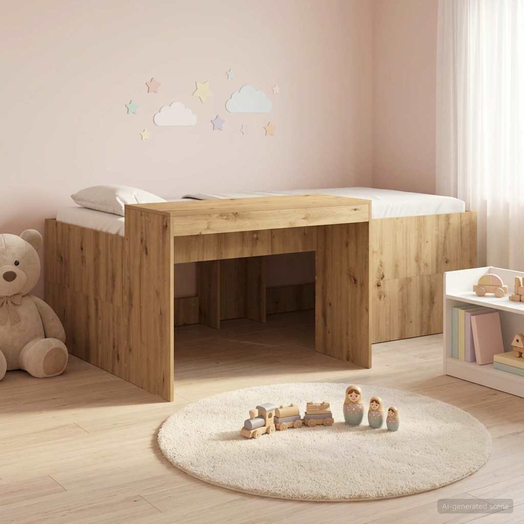 Hoge Bed Frame met Bureau voor Kinderen Artisanaal eiken is nu te koop bij PeponiXL, paradijselijk wonen!