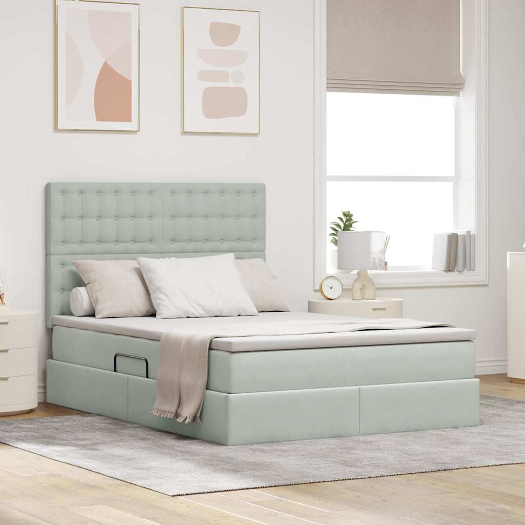 Opbergbed met LED met matras Lichtgrijs 140 x 200 cm Fluweel is nu te koop bij PeponiXL, paradijselijk wonen!