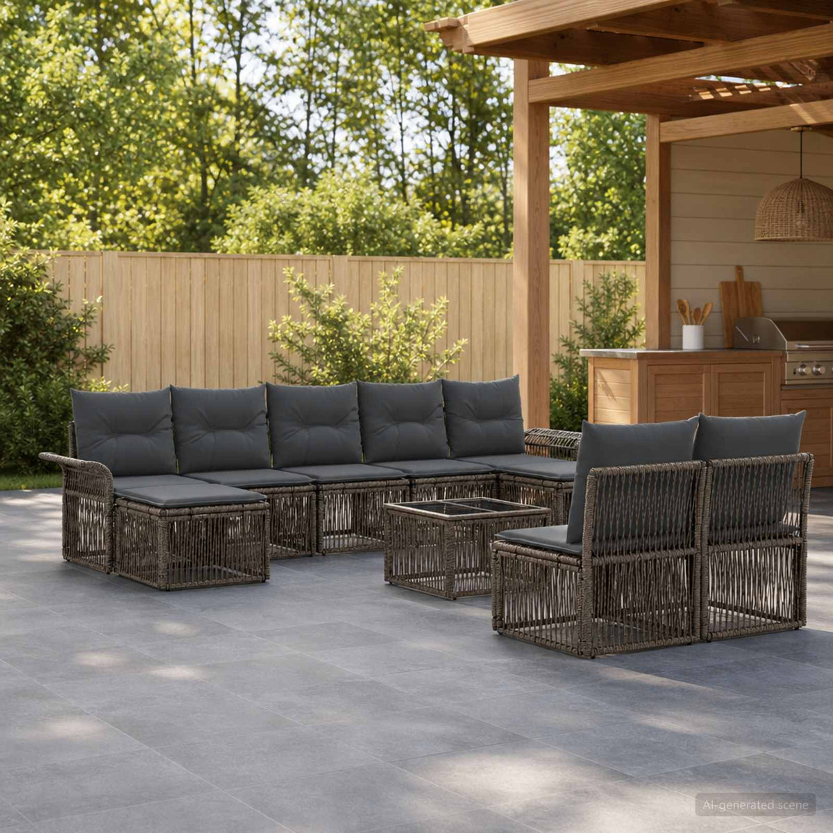 Tuinbankenset 10 pcs Grijs poly rattan is nu te koop bij PeponiXL, paradijselijk wonen!