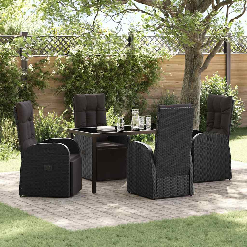 Tuin eettafelset met kussen 5 pcs Zwart poly rattan is nu te koop bij PeponiXL, paradijselijk wonen!