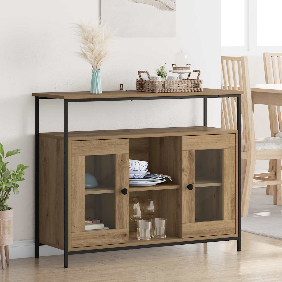 Dressoir Artisan Eiken 100 x 35 x 80 cm Bewerkt hout is nu te koop bij PeponiXL, paradijselijk wonen!