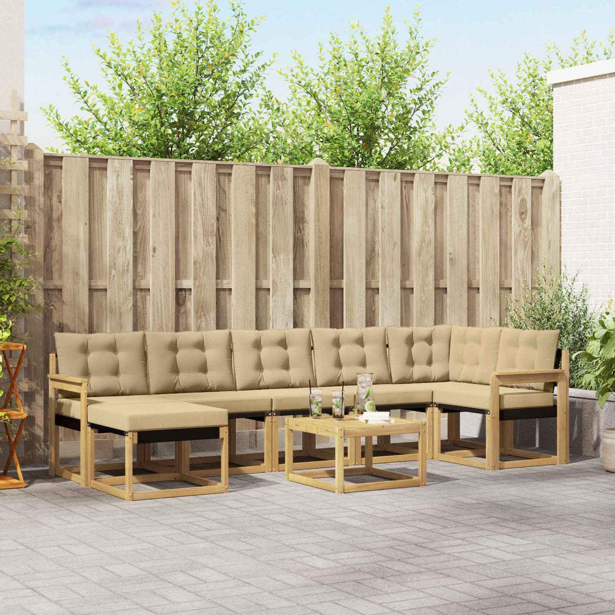 Buiten bankenset met kussen 8 pcs Wit en Beige is nu te koop bij PeponiXL, paradijselijk wonen!